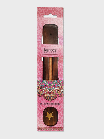 Namaste Karma Scents Brass Inlay Mango Wood Incense Ash Catcher Holder - Star